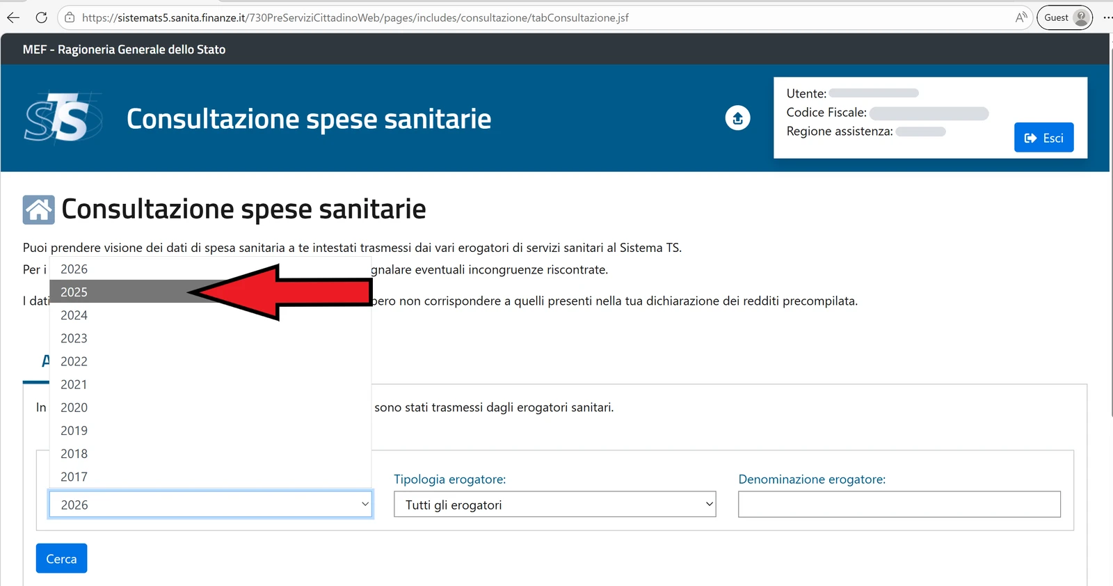 La scelta dell'anno di pagamento