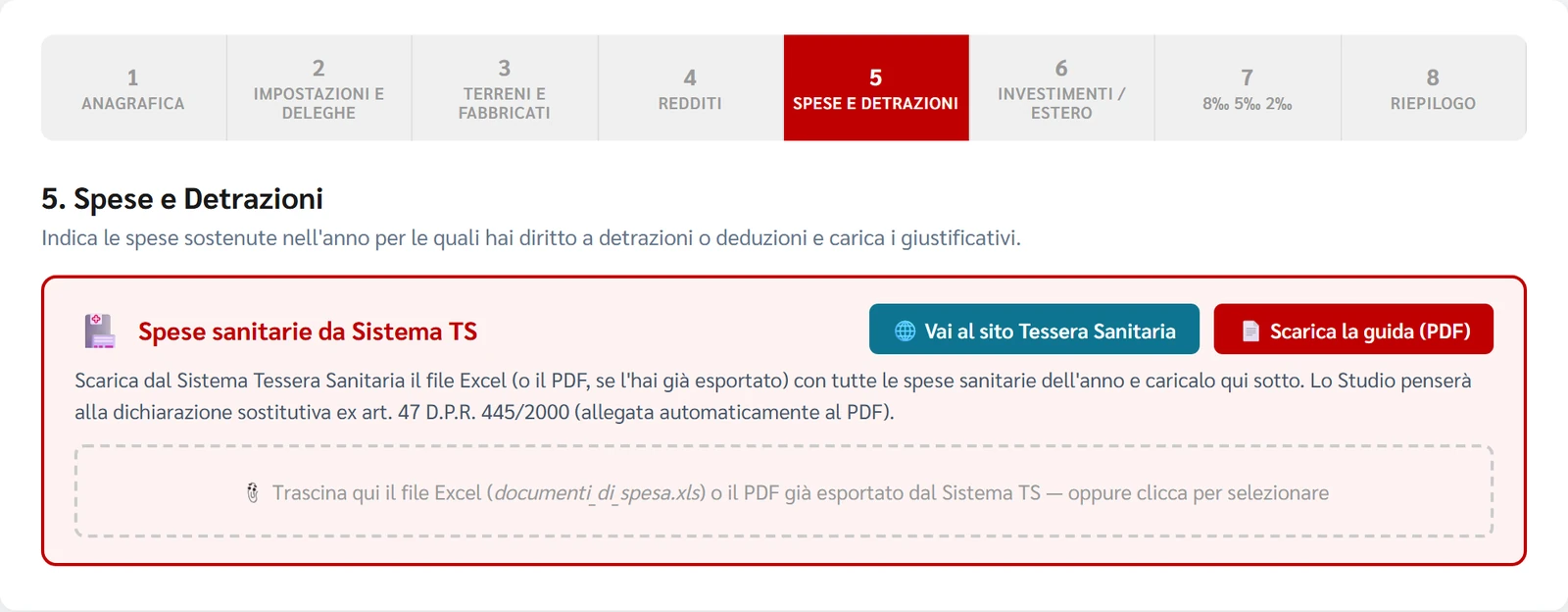 Il passo 5 «Spese e Detrazioni» del Portale Clienti